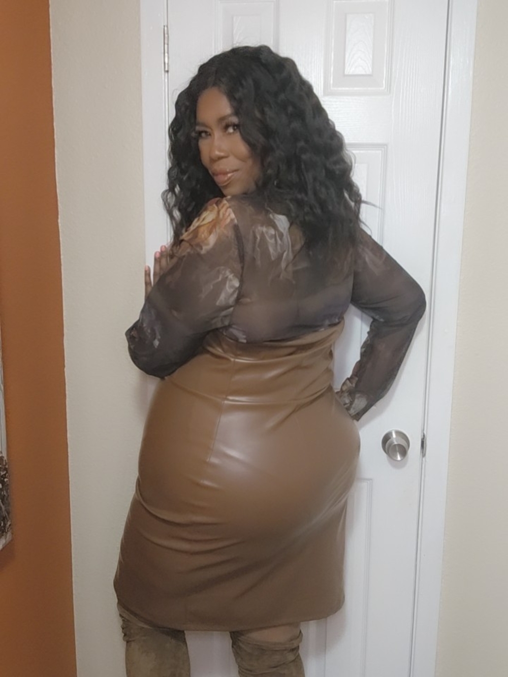 Grace Karin Brown Faux Leather Mini Dress - Picture 5 of 7